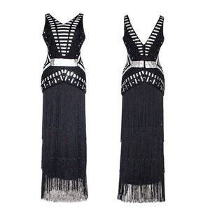 ✨🖤 Flapper Great Gatsby 1920s Retro Tassel Fringe Sequin Black Dress SIZE M NWT